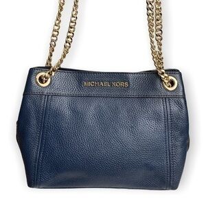 Michael kors blue leather triple compartment chain bag